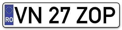 Placuta inmatriculare numar auto  VN-27-ZOP, VN 27 ZOP, VN27ZOP