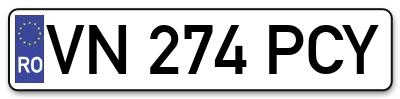 Placuta inmatriculare numar auto  VN-274-PCY, VN 274 PCY, VN274PCY