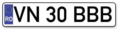 Placuta inmatriculare numar auto  VN-30-BBB, VN 30 BBB, VN30BBB