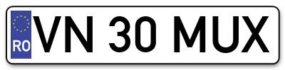 Placuta inmatriculare numar auto  VN-30-MUX, VN 30 MUX, VN30MUX
