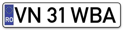 Placuta inmatriculare numar auto  VN-31-WBA, VN 31 WBA, VN31WBA