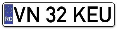 Placuta inmatriculare numar auto  VN-32-KEU, VN 32 KEU, VN32KEU
