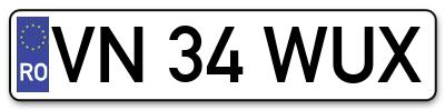 Placuta inmatriculare numar auto  VN-34-WUX, VN 34 WUX, VN34WUX