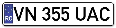 Placuta inmatriculare numar auto  VN-355-UAC, VN 355 UAC, VN355UAC