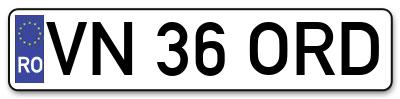Placuta inmatriculare numar auto  VN-36-ORD, VN 36 ORD, VN36ORD