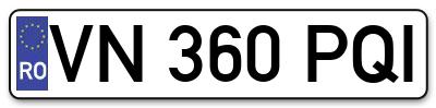 Placuta inmatriculare numar auto  VN-360-PQI, VN 360 PQI, VN360PQI