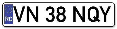 Placuta inmatriculare numar auto  VN-38-NQY, VN 38 NQY, VN38NQY