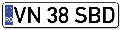 Placuta inmatriculare numar auto  VN-38-SBD, VN 38 SBD, VN38SBD