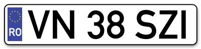 Placuta inmatriculare numar auto  VN-38-SZI, VN 38 SZI, VN38SZI