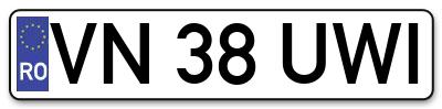Placuta inmatriculare numar auto  VN-38-UWI, VN 38 UWI, VN38UWI