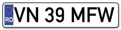 Placuta inmatriculare numar auto  VN-39-MFW, VN 39 MFW, VN39MFW
