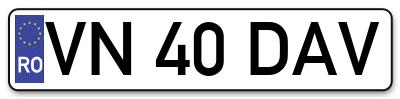 Placuta inmatriculare numar auto  VN-40-DAV, VN 40 DAV, VN40DAV