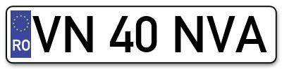 Placuta inmatriculare numar auto  VN-40-NVA, VN 40 NVA, VN40NVA