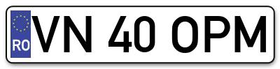 Placuta inmatriculare numar auto  VN-40-OPM, VN 40 OPM, VN40OPM