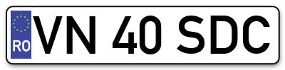 Placuta inmatriculare numar auto  VN-40-SDC, VN 40 SDC, VN40SDC