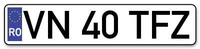 Placuta inmatriculare numar auto  VN-40-TFZ, VN 40 TFZ, VN40TFZ
