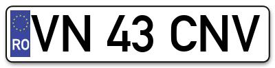 Placuta inmatriculare numar auto  VN-43-CNV, VN 43 CNV, VN43CNV