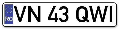 Placuta inmatriculare numar auto  VN-43-QWI, VN 43 QWI, VN43QWI