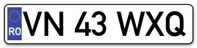 Placuta inmatriculare numar auto  VN-43-WXQ, VN 43 WXQ, VN43WXQ