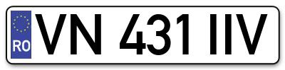 Placuta inmatriculare numar auto  VN-431-IIV, VN 431 IIV, VN431IIV