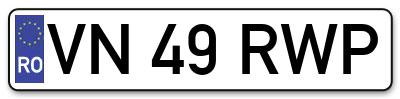 Placuta inmatriculare numar auto  VN-49-RWP, VN 49 RWP, VN49RWP