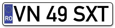 Placuta inmatriculare numar auto  VN-49-SXT, VN 49 SXT, VN49SXT