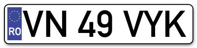 Placuta inmatriculare numar auto  VN-49-VYK, VN 49 VYK, VN49VYK