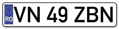Placuta inmatriculare numar auto  VN-49-ZBN, VN 49 ZBN, VN49ZBN