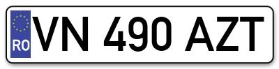 Placuta inmatriculare numar auto  VN-490-AZT, VN 490 AZT, VN490AZT