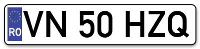 Placuta inmatriculare numar auto  VN-50-HZQ, VN 50 HZQ, VN50HZQ