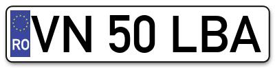 Placuta inmatriculare numar auto  VN-50-LBA, VN 50 LBA, VN50LBA