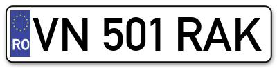 Placuta inmatriculare numar auto  VN-501-RAK, VN 501 RAK, VN501RAK