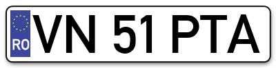 Placuta inmatriculare numar auto  VN-51-PTA, VN 51 PTA, VN51PTA