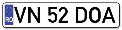 Placuta inmatriculare numar auto  VN-52-DOA, VN 52 DOA, VN52DOA