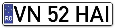 Placuta inmatriculare numar auto  VN-52-HAI, VN 52 HAI, VN52HAI