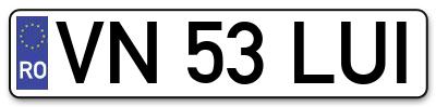 Placuta inmatriculare numar auto  VN-53-LUI, VN 53 LUI, VN53LUI