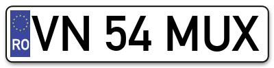 Placuta inmatriculare numar auto  VN-54-MUX, VN 54 MUX, VN54MUX