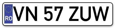 Placuta inmatriculare numar auto  VN-57-ZUW, VN 57 ZUW, VN57ZUW