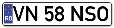 Placuta inmatriculare numar auto  VN-58-NSO, VN 58 NSO, VN58NSO