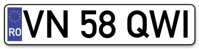 Placuta inmatriculare numar auto  VN-58-QWI, VN 58 QWI, VN58QWI