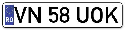 Placuta inmatriculare numar auto  VN-58-UOK, VN 58 UOK, VN58UOK