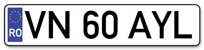Placuta inmatriculare numar auto  VN-60-AYL, VN 60 AYL, VN60AYL