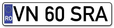 Placuta inmatriculare numar auto  VN-60-SRA, VN 60 SRA, VN60SRA