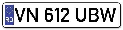 Placuta inmatriculare numar auto  VN-612-UBW, VN 612 UBW, VN612UBW