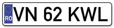Placuta inmatriculare numar auto  VN-62-KWL, VN 62 KWL, VN62KWL
