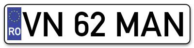 Placuta inmatriculare numar auto  VN-62-MAN, VN 62 MAN, VN62MAN