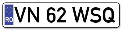 Placuta inmatriculare numar auto  VN-62-WSQ, VN 62 WSQ, VN62WSQ