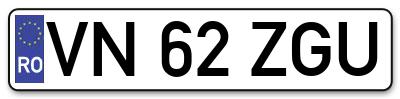 Placuta inmatriculare numar auto  VN-62-ZGU, VN 62 ZGU, VN62ZGU