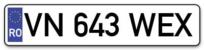 Placuta inmatriculare numar auto  VN-643-WEX, VN 643 WEX, VN643WEX