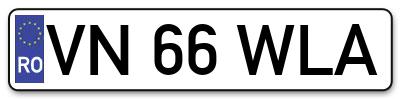Placuta inmatriculare numar auto  VN-66-WLA, VN 66 WLA, VN66WLA